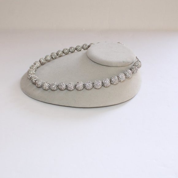 NWOT Cara NY Crystal Pave Beaded Necklace Silver - Picture 8 of 15